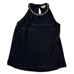 LAVISH Womens Sleeveless Black Stretch Gold Chain Necklace Collar Top Sz Medium